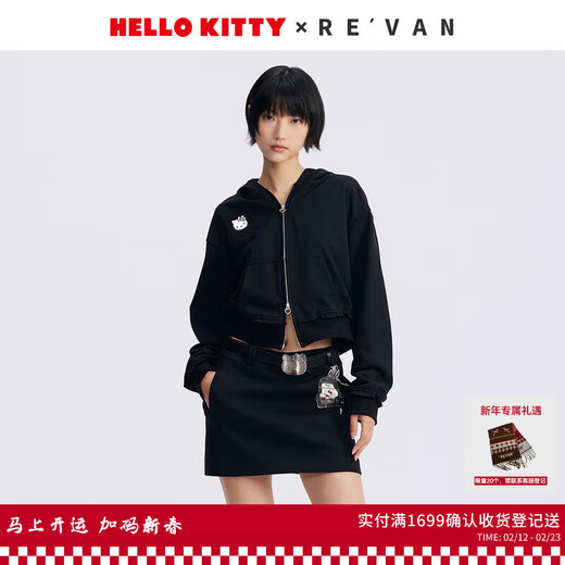 RE VAN Rui Fan's new Hello Kitty removable bow sweatshirt set RL72403150 black XS /34