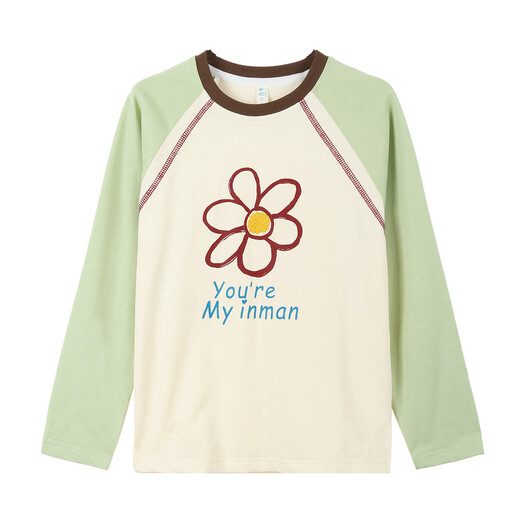 Xiaoyinman children's clothing girls pure cotton T-shirt cartoon letter printing 26 spring new style long-sleeved bottoming shirt for middle and large children green 140