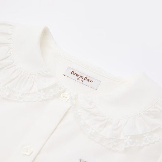 PawinPaw Cartoon Bear Children's Clothing 26th Spring New Girls Lotus Leaf Lapel Shirt Ivory Ivory/39 110