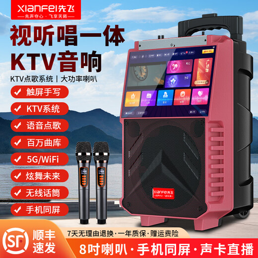 Xianfei outdoor trolley speaker square dance audio with display microphone ktv elderly karaoke wireless network wifi high-power dance machine video machine Bluetooth upgraded version + dual microphones + U disk + bracket
