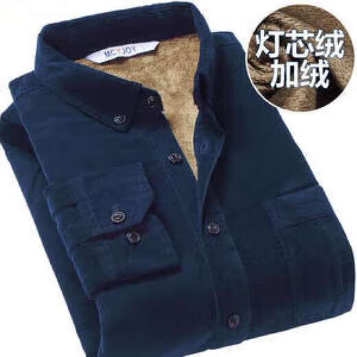 Winter corduroy plus velvet thickened men's warm shirt men's long-sleeved solid color thickened shirt green khaki 3XL