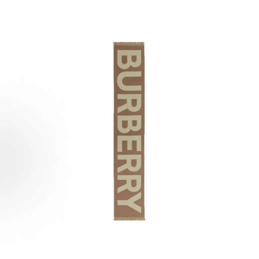 BURBERRY Burberry scarf with large logo, wool jacquard shawl, tassel warm scarf for men and women, brown 80571481