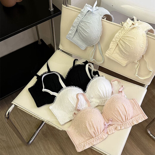 Underwear for women, pure desire, gentle lace, small breasts, push up to look bigger, thin flat chest, no wire bra, adjustable and comfortable, mocha black M 34/75AB