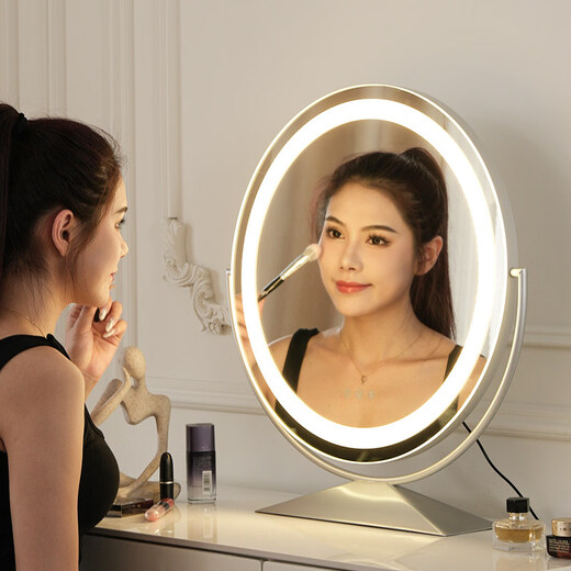 Fat Donglai's same style creative mirror led beauty mirror smart round bedroom mirror makeup mirror with light makeup mirror home desktop desktop black 40 diameter (plugged in) rotating_three colors adjustable