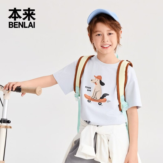 Benlai children's clothing antibacterial cool cartoon print loose children's short-sleeved T-shirt 2026 spring new style BTT460016 light blue 120