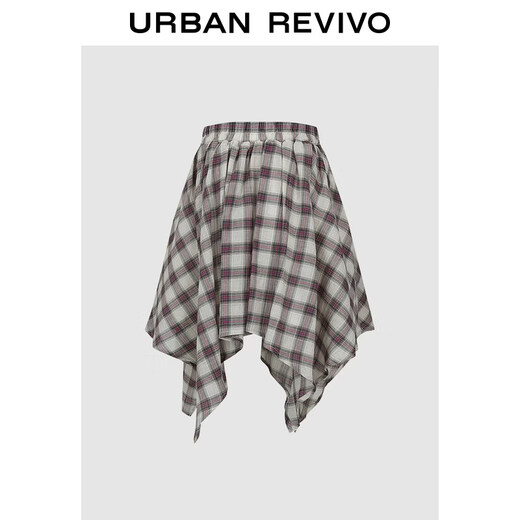 UR2026 Spring New Children's Clothing Girls Urban Plaid Splicing Super Loose Cotton Skirt UGU560006 Pink Gray Plaid 110