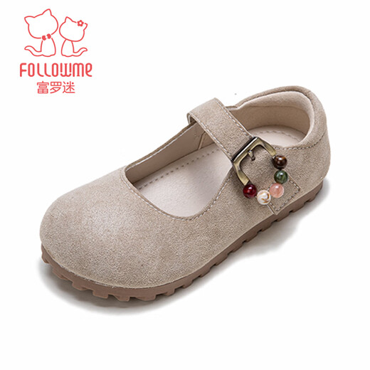 Fuluo Mi Fuluo Mi children's shoes 2026 spring new children's fashion Birkenstock shoes for girls shallow mouth soft sole small leather shoes beige single layer 27