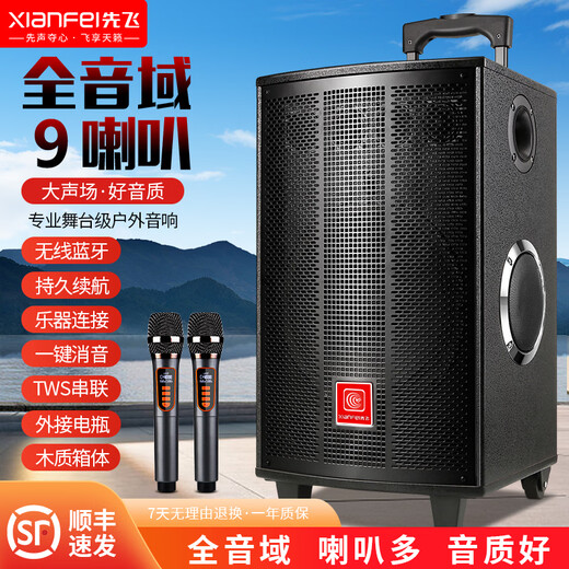 Xianfei Square Dance Audio outdoor trolley speaker high-power household karaoke Bluetooth mobile high-volume amplifier wireless microphone portable wooden box 10-inch three-way 9 speakers without microphone