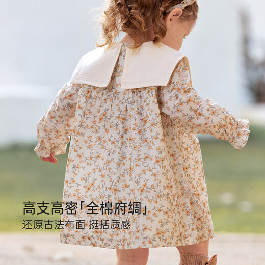Babylove baby girl dress spring and autumn pure cotton infant and young children going out with a western style sweet floral skirt flower gardenia mange