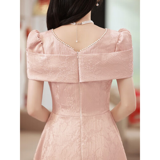 Lanka Roni high-end art exam evening dress female pink petite French niche engagement dress bridesmaid dress can be worn at ordinary times pink S (recommended 86-95Jin Jin equals 0.5 kg)