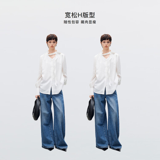 DESIGNICE Elegant Ribbon Long Sleeve Shirt 2026 Spring New Intelligent Commuting Temperament Relaxed White Top Women White L