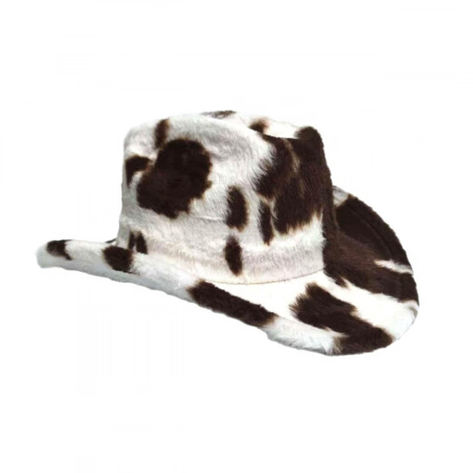 Shijanu Autumn and Winter New Cow Western Cowboy Hat Fashion Plush Thickened Internet Celebrity Hat Warm Hat Trendy Plush Hat Black and White One Size