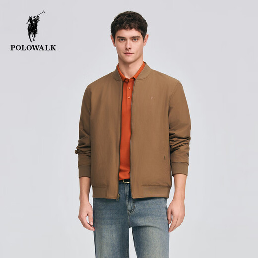 POLOWALK Men's Leather Jacket 2026 Spring New Men's Baseball Collar Retro Reversible Zip Leather Jacket Brown M (170)