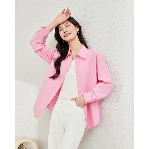 Fanciman French high-end spring shirt women's new loose slimming top women's rose pink XL