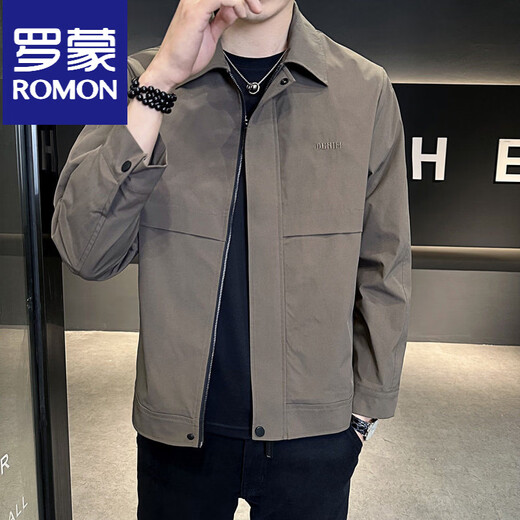 ROMON Men's Jacket Spring and Autumn Business Casual Solid Color Lapel Jacket Short 2026 New Style Slim Clothes Gray One Size 115Jin Jin is equal to within 0.5 kg