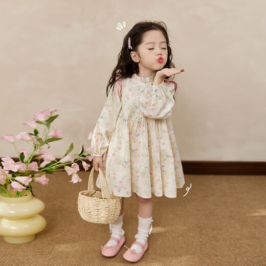 LUSON Children's Clothing Baby Forest Floral Dress Women's Pastoral Style 2026 Spring New Girls Stand Collar Skirt