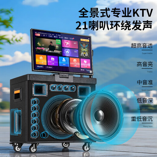 Xianfei Square Dance Audio with display trolley speaker portable all-in-one touch WIFI network karaoke machine Bluetooth dual microphone 17-inch screen + 18 speakers + rising and falling tone + dual microphones + 64GU disk + bracket