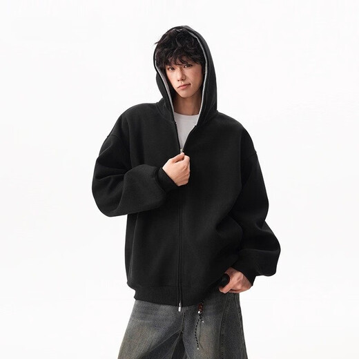 OEMG heavy cardigan sweatshirt men's spring and autumn casual hoodie sports loose color-blocked casual top versatile jacket dark gray high quality XL recommended 110-130Jin Jin equals 0.5 kg