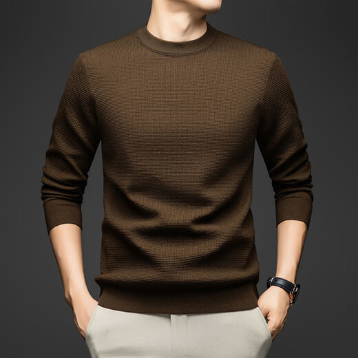GUSKI brand wool sweater men's 100% pure wool high count worsted sweater autumn and winter solid color round neck waffle bottoming shirt black 100% pure wool S 165 reference weight 105-120Jin Jin is equal to 0.5 kg