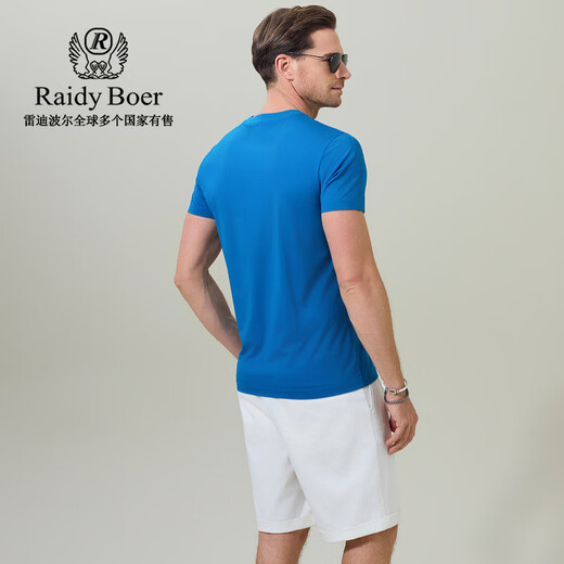 Raidy Boer Raidy Boer/Raidy Boer Shu elastic cotton 2026 summer men's 3D embossed round neck short-sleeved T-shirt 7005 blue M /170/48