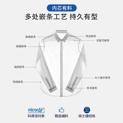 Shanshan (FIRS) ready-to-wear, no-iron, pure cotton long-sleeved shirt for men, machine washable, lightweight, breathable, business casual shirt