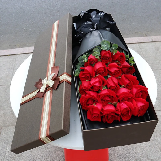Laiji Flower Express rose gift box bouquet to express love for girlfriend birthday gift nationwide delivery 19 red rose gift box-romantic style