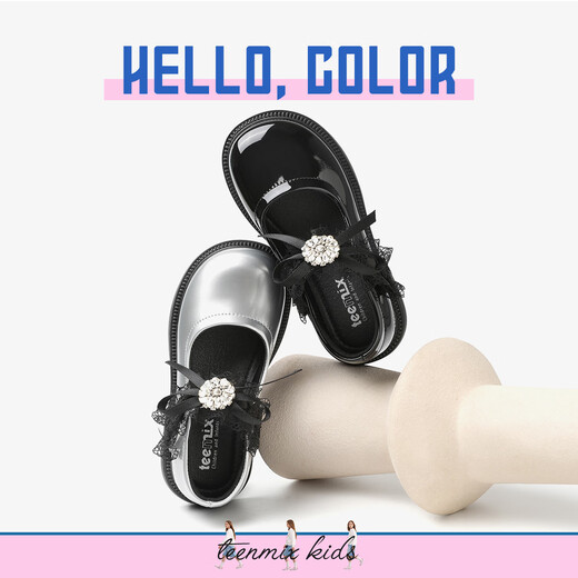 TEENMIX Children's Shoes 2026 Spring New Girls' Versatile Leather Shoes Princess Shoes Bow Tie Performance Shoes Soft Sole Shallow Mouth Single Shoes Black 35