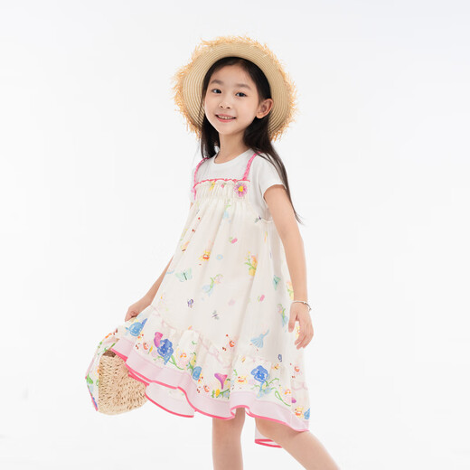 EP YAYING children's clothing 2026 spring new fake two-piece short-sleeved large skirt casual dress for girls, pink 120