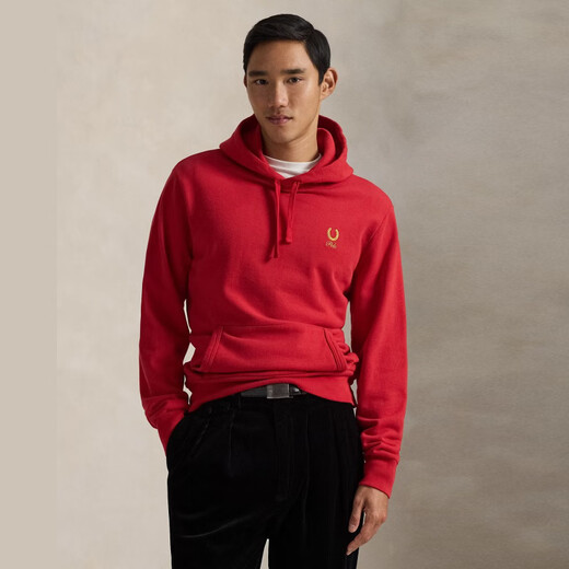 RALPH LAUREN Ralph Lauren Men's Pullover Sweatshirt 26 Year of the Horse Limited Large Pocket Horseshoe Pattern Ring Commuting Casual Fleece Hoodie Zodiac Year New Year Red S