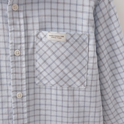 MARC&JANIE Mark Jenny plaid album boys' breathable hemp shirt 2026 spring new style 560278 blue plaid 110 (recommended height 101-110)