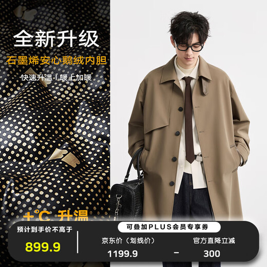 Piaget Zall goose down lining Marken lapel mid-length windbreaker men's 2025 autumn and winter new British commuter coat for men brown graphene / goose down lining removable L (175)