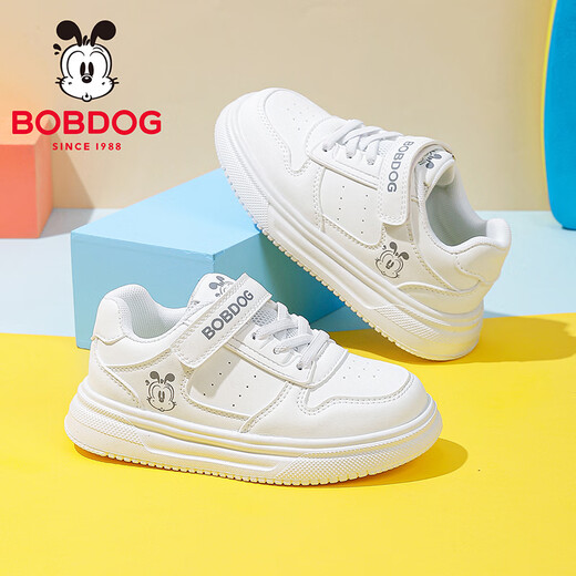 BOBDOG Children's Shoes 2026 Spring Boys Running Shoes Versatile Campus White Shoes Low-top Children's Sneakers Women's Casual Shoes White 28 Suitable for Feet Length 16.8cm