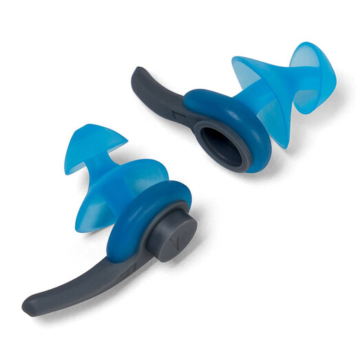 Speedo's new Biofuse earplugs, swimming earplugs, spiral design, sealed, waterproof, comfortable and soft equipment, charcoal gray/pool blue