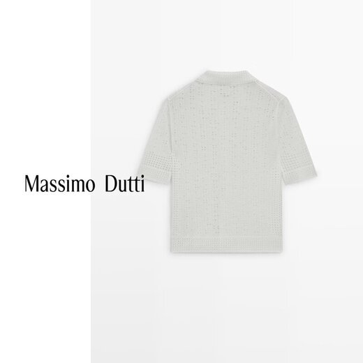 Massimo Dutti spring and summer new product 2026 women's simple hollow POLO collar sweater 05613542 off-white XS (165/84A)