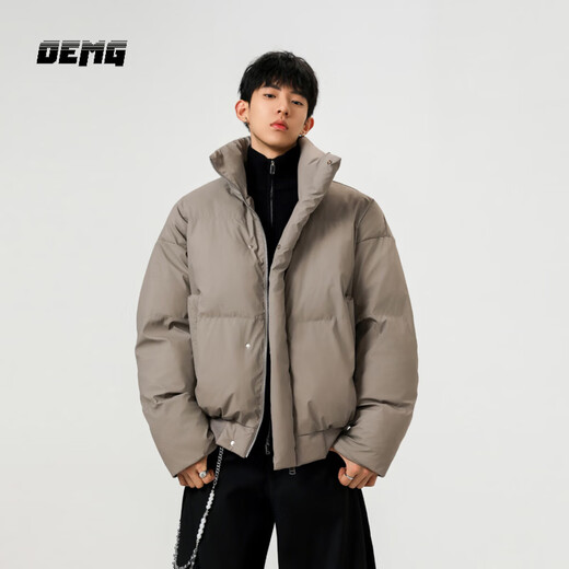 OEMG thickened leather and cotton clothing for men in autumn and winter trendy brand warm tops jackets with stand collar American retro versatile jacket gray high quality 3XL recommended 150-170Jin Jin equals 0.5 kg