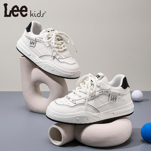 Lee children's shoes, spring children's white shoes, versatile casual shoes, girls' sneakers, boys' moral training running shoes, beige 26, recommended foot length 165mm