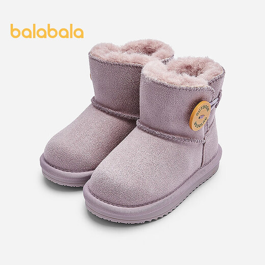 Balabala children's shoes children's snow boots for boys and girls cotton boots thickened velvet mid-calf boots winter boots warm shoes mid-top button-purple tone non-slip and water-repellent 24 (foot length 14.3-14.7/inner length 15.7)