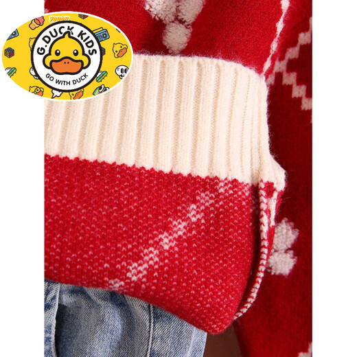 HAL.DUCK Girls' Red Sweater 2026 Autumn and Winter New Style Children's Winter Wear Medium and Large Children's Velvet Thickened Knitted Bottoming Sweater Red 140 cm