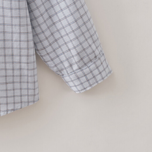 MARC&JANIE Mark Jenny plaid album boys' breathable hemp shirt 2026 spring new style 560278 blue plaid 110 (recommended height 101-110)