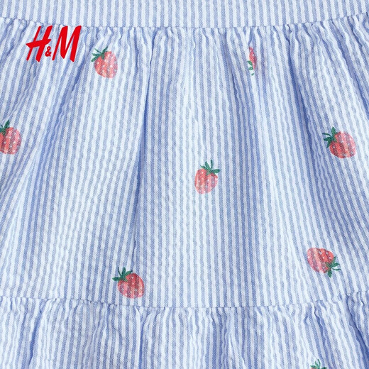H&M2026 Spring New Children's Clothing Children's Girls Layered Seersucker Dress 1318697 Light Blue/Strawberry 110 110/56(3-4Y)