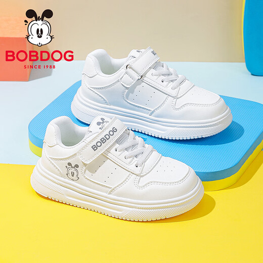 BOBDOG Children's Shoes 2026 Spring Boys Running Shoes Versatile Campus White Shoes Low-top Children's Sneakers Women's Casual Shoes White 28 Suitable for Feet Length 16.8cm