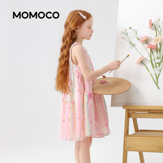 Mami Maca (MOMOCO) Girls Summer Dress Children's Skirt Sweet Fashion Sleeveless Cotton Dress Color 130