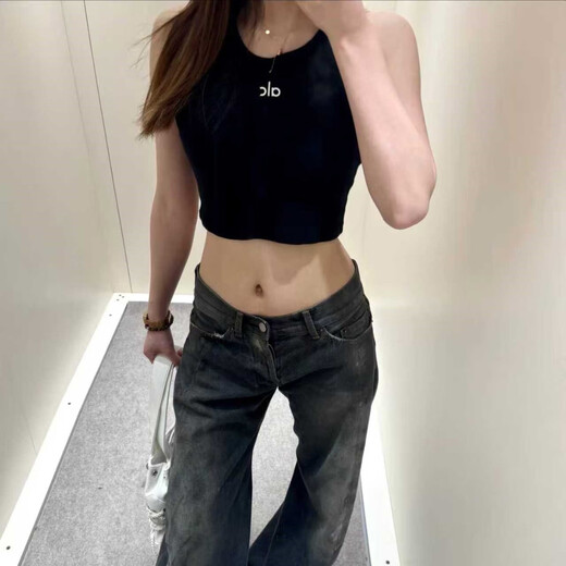 2026 new summer women's threaded sleeveless racer vest suspender casual sports slimming short top black XL