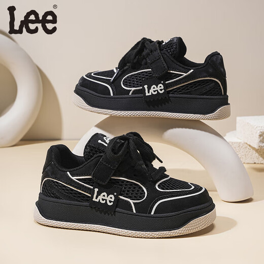 Lee new children's shoes, convenient Velcro, breathable and comfortable color-blocking sneakers, versatile soft-soled shoes for boys and girls, black 28, recommended foot length 169.5mm