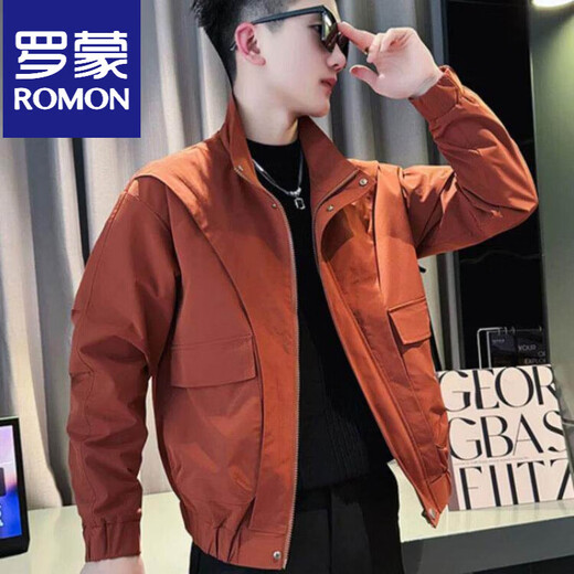 ROMON 2025 Autumn Men's Jacket Slim Stand Collar Zipper Handsome Style Jacket Khaki L