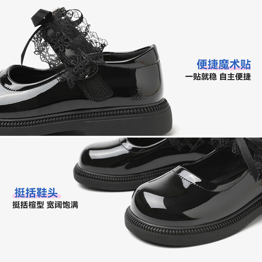 TEENMIX Children's Shoes 2026 Spring New Girls' Versatile Leather Shoes Princess Shoes Bow Tie Performance Shoes Soft Sole Shallow Mouth Single Shoes Black 35