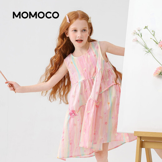 Mami Maca (MOMOCO) Girls Summer Dress Children's Skirt Sweet Fashion Sleeveless Cotton Dress Color 130