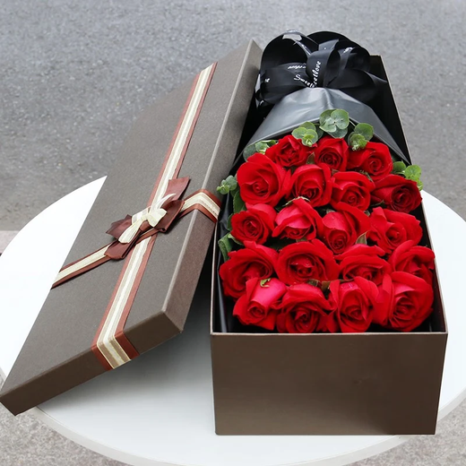 Laiji Flower Express rose gift box bouquet to express love for girlfriend birthday gift nationwide delivery 19 red rose gift box-romantic style