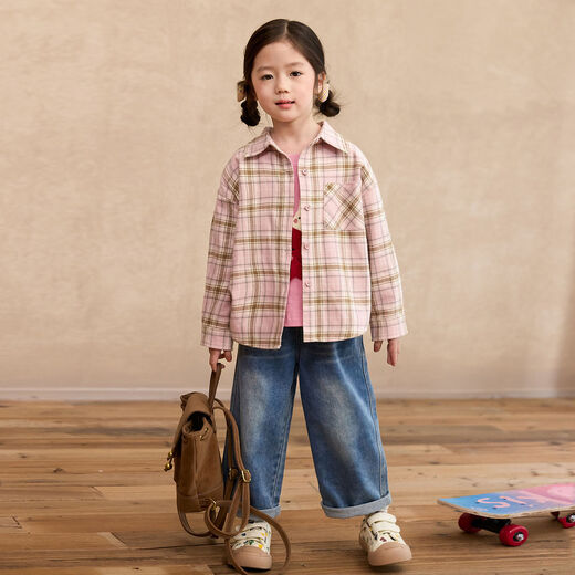 LUSON Children's Clothing Baby Plaid Shirt Women's Long Sleeve 2026 Spring New Style Girls Casual Shirt with Jacket Pink Plaid 80