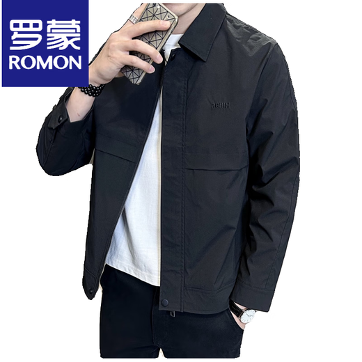 ROMON Men's Jacket Spring and Autumn Business Casual Solid Color Lapel Jacket Short 2026 New Style Slim Clothes Gray One Size 115Jin Jin is equal to within 0.5 kg